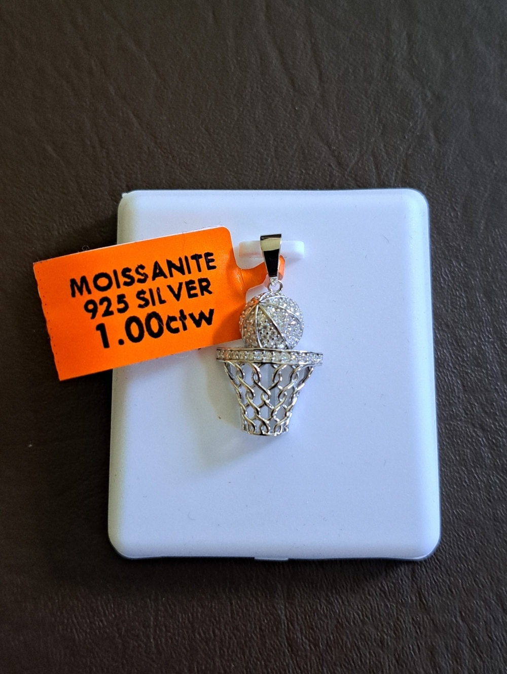 Moissanite 925 Silver Basketball Hoop Pendant - White Silver
